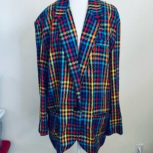 Vintage Colorful Plaid Women's Blazer Whit Pockets